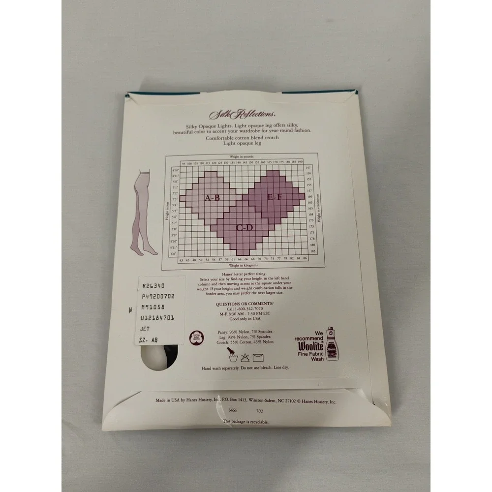 Hanes Silk Reflections‎ Silky Opaque Pantyhose Color Jet Black 702 AB Sandalfoot